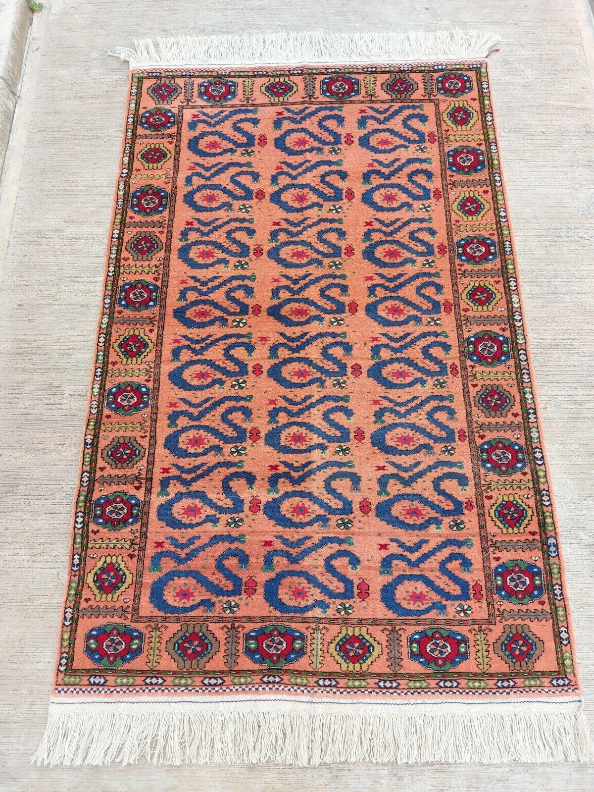 4x7ft Hand-Knotted Turkmen Tribal Beshir Wool Oriental Area Rug 125x200cm Carpet