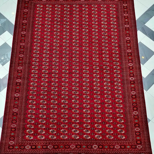 13 x 19 ft Large Handknotted Red Turkmen Wool Rug 400 x 580 cm, Bukhara Mansion Carpet