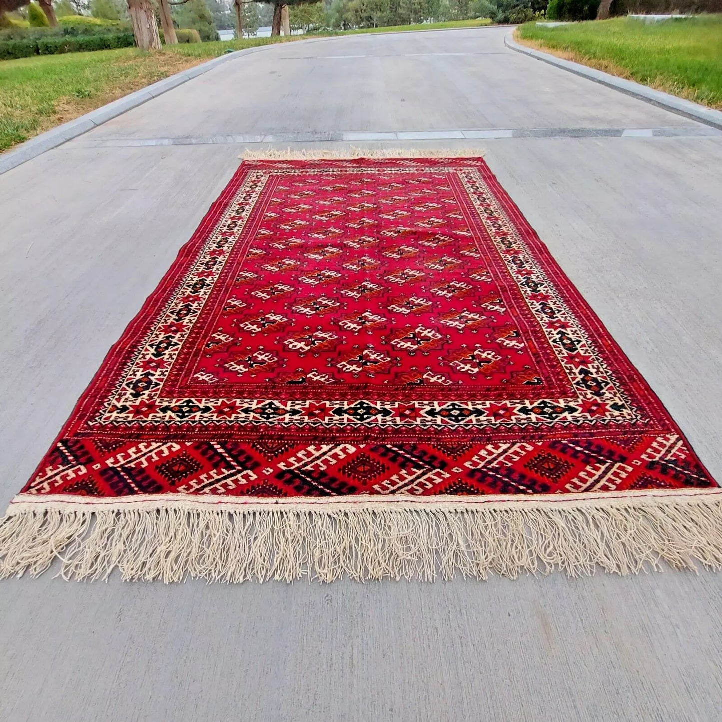 Rare Vintage Red Turkoman Rug 4 x 6 ft Handmade 100% Wool Beauty, Antique Area Rug