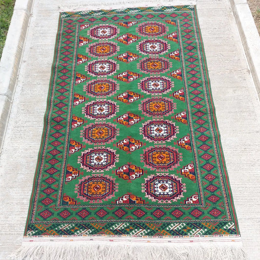 4'7"x7' ft Hand-woven Turkmen Sarouk Wool Green Oriental Rug 140x215cm Carpet