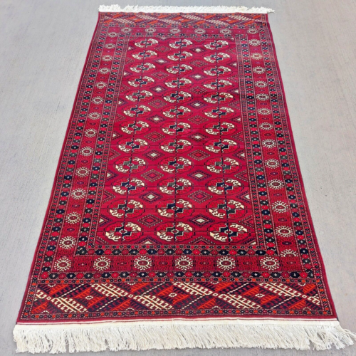 Rich Jewel Tone Antique Red Turkmen Rug - Hand-Knotted Wool Tekke Rug 4'5"x 8 ft