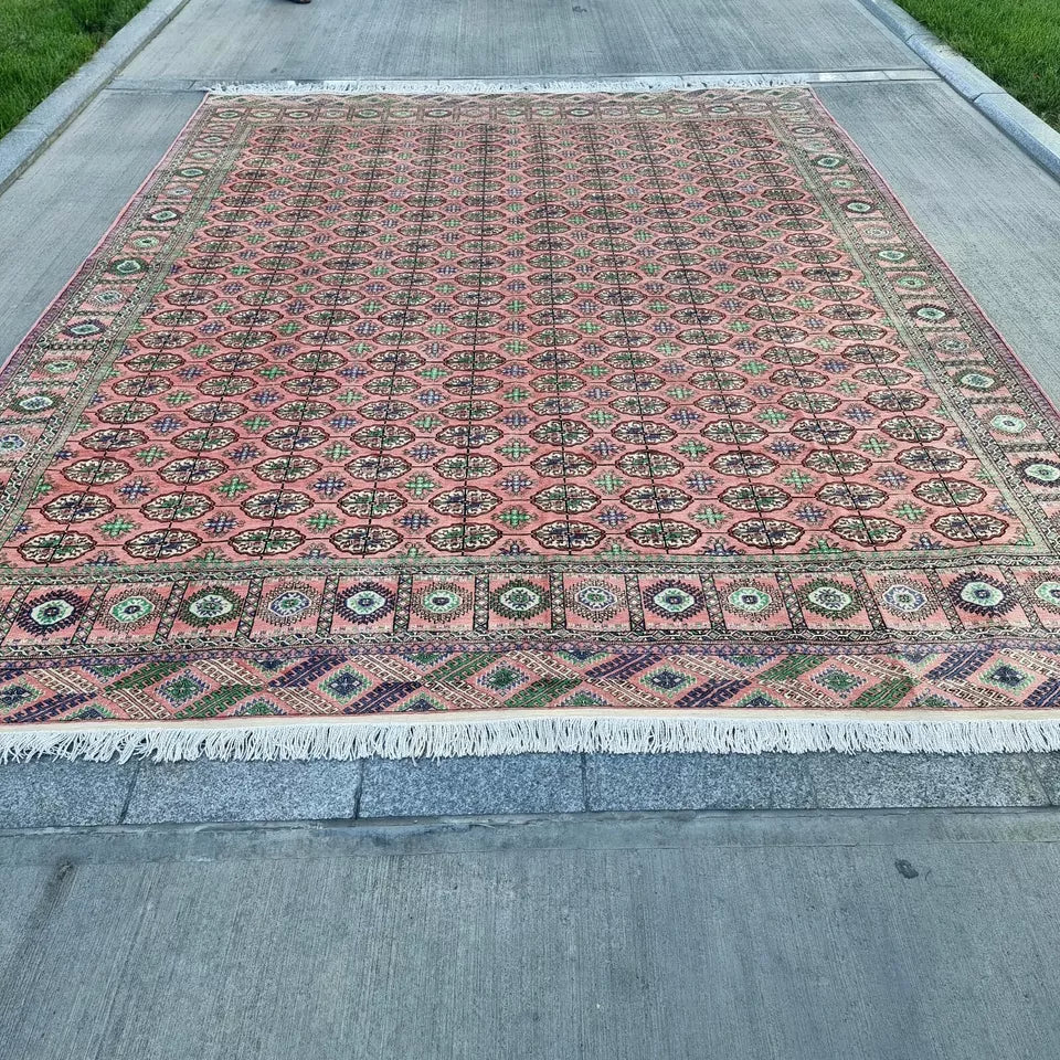 10 x 13 ft Handmade Silk Rug, Turkmen Bokhara Mansion Rug, 290 x 385 cm Large Rug Rose