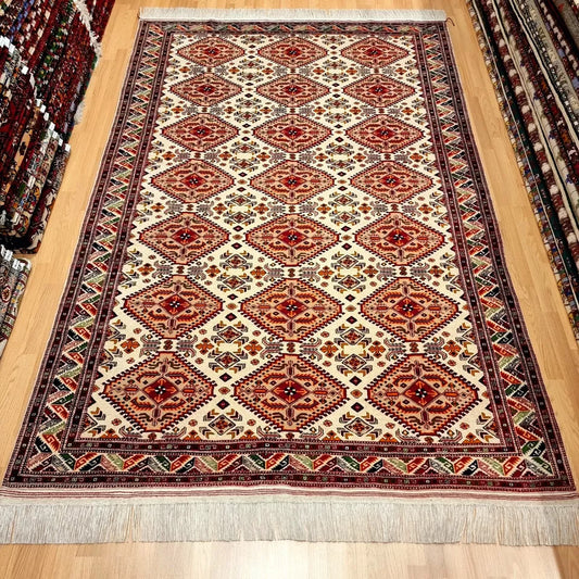 7 x 10 Hand knotted Beige Rug 100% Wool Area Rug, Ersari Living Room Rug 200 x 300cm