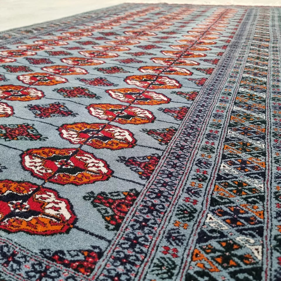 4'11 x 9'10 Handmade Tribal Blue Turkmen Bokhara Wool Tekke Carpet 150 x 300 cm