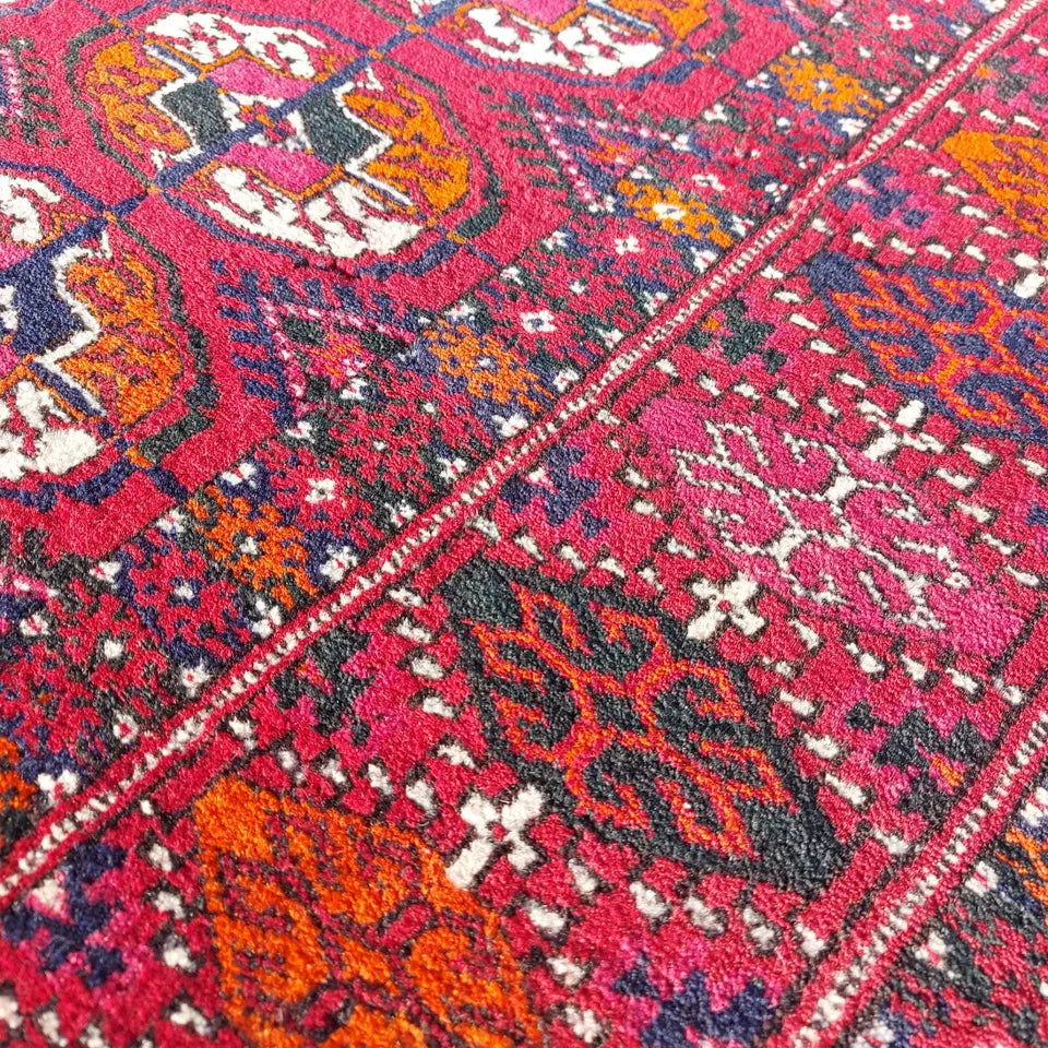 Stunning Antique Red Bukhara Wool Carpet 4'3"x7'1" Hand-Knotted Turkmen Area Rug