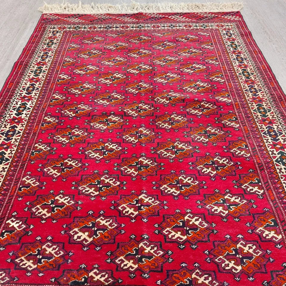 Rare Vintage Red Turkoman Rug 4 x 6 ft Handmade 100% Wool Beauty, Antique Area Rug