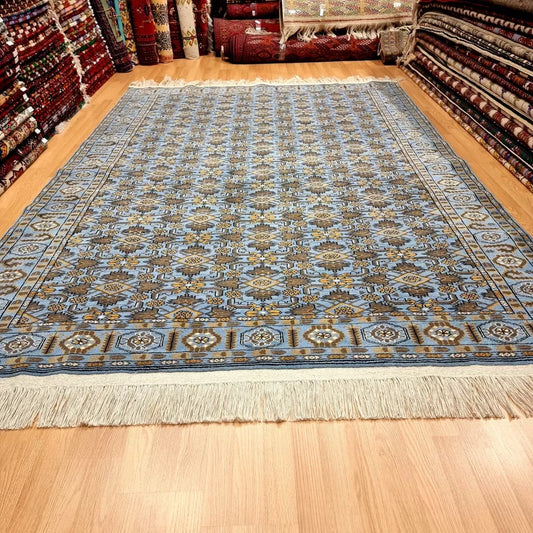 Stunning Handwoven Wool Floral Rug, Blue 7 x 10 ft Living Room Rug, 200 x 300 cm Rug