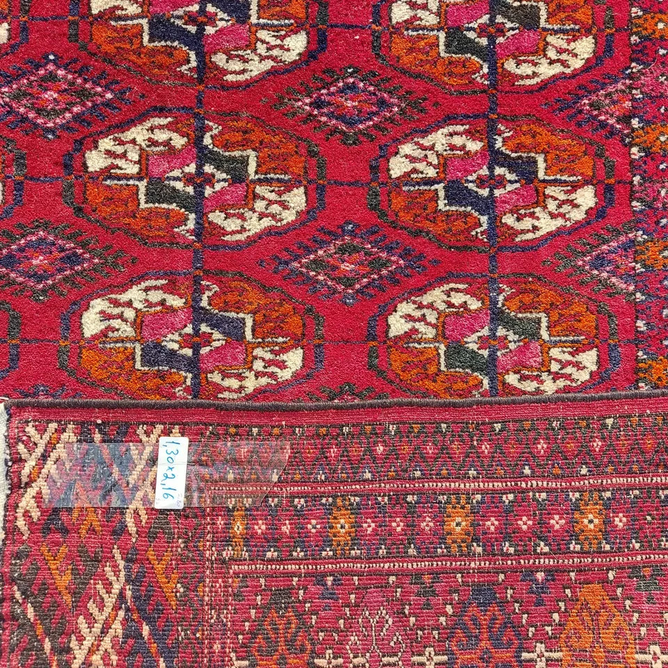 Stunning Antique Red Bukhara Wool Carpet 4'3"x7'1" Hand-Knotted Turkmen Area Rug