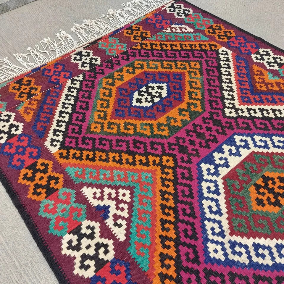 6'3 x 10'2 Handmade Vintage Turkoman Yomud Large Area Kilim Rug, Palace Size Rug