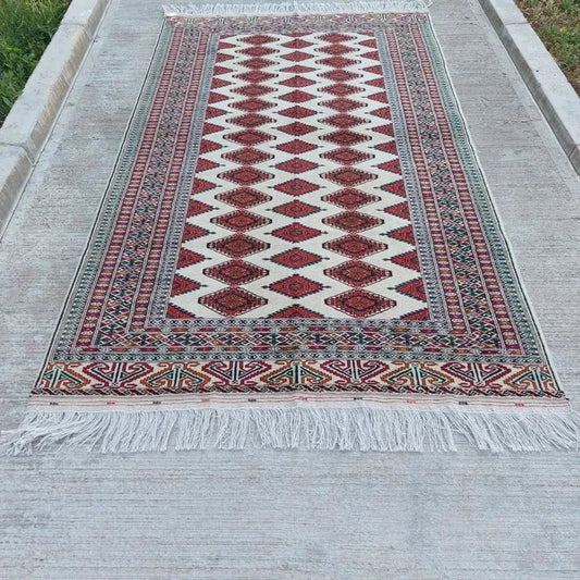 4'7"x 7'6" Turkmen Handmade Oriental Carpet Yomut Tribal Wool Rug 140 x 230 cm Beige