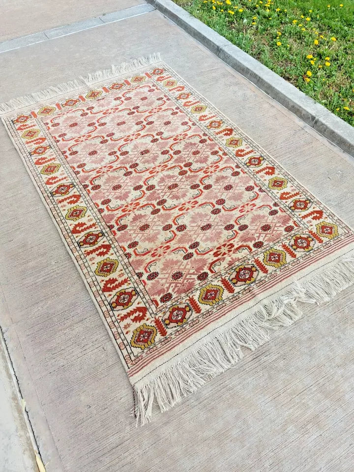 Rare Beauty 4'1" x 6'2" Hand-Knotted Ersari Beshir Rug (125 x 190 cm) - Organic Dyes