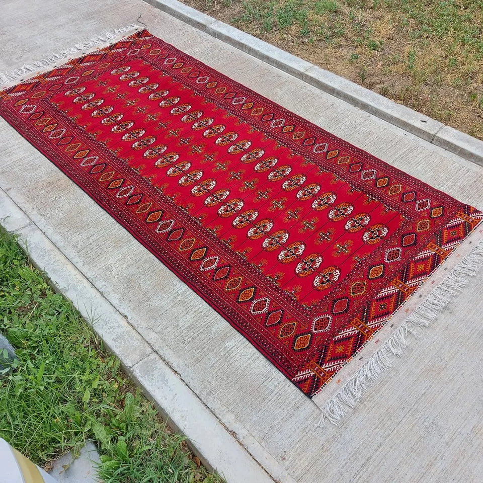 4'7"x 9'10" Handmade Hallway Rug, Oriental, Wool Red Carpet, Runner Rug 140 x 300 cm