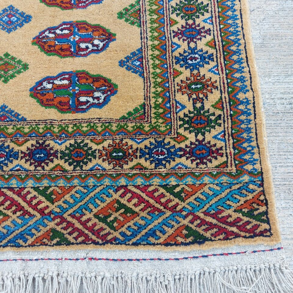 2'7"x 4'2" Oriental Handmade Turkmen Tekke 100% Wool Beige Rug 80x127cm Carpet