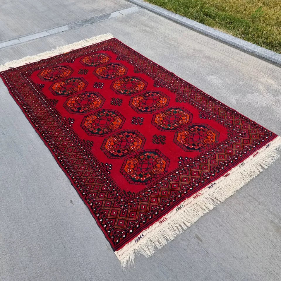 Vegetable Dye Turkmen Ersari Hand-knotted Oriental Antique Area Rug Size 5' x 8'