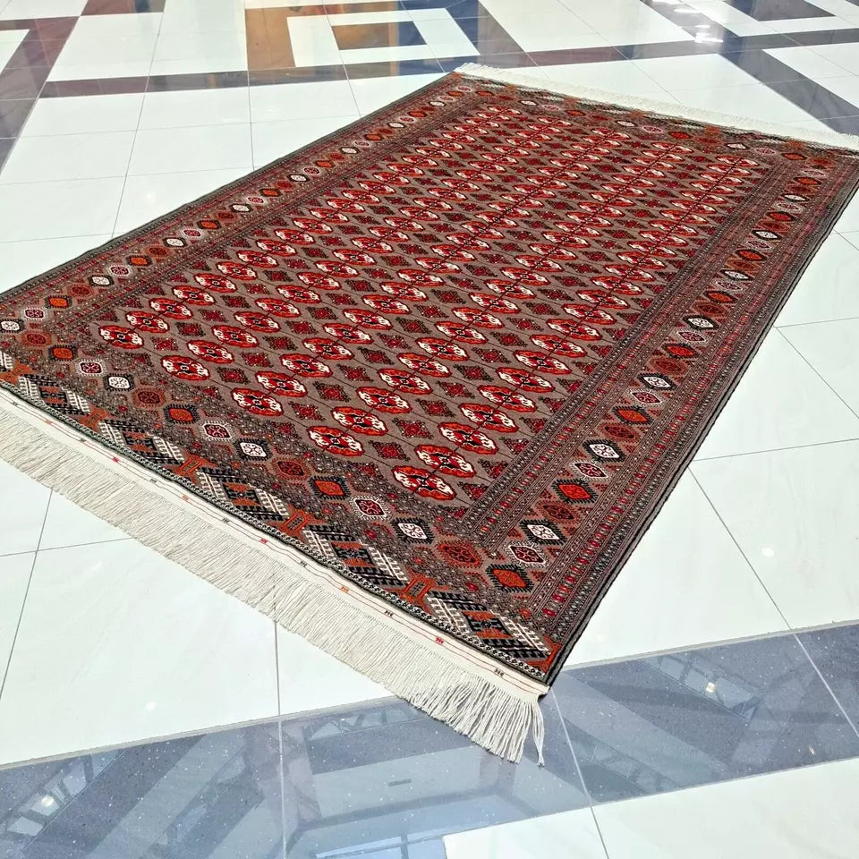 Hand-Knotted Wool Turkmen Rug- Brown Large 8'2"x 11'5" Area Rug, 250 x 350 cm Rug