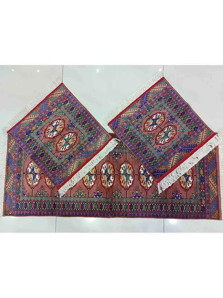 Silk & Cotton Mixed Carpet Set For Car Seat Cover, 1'6 x 3'11 Home Decor Rug Set