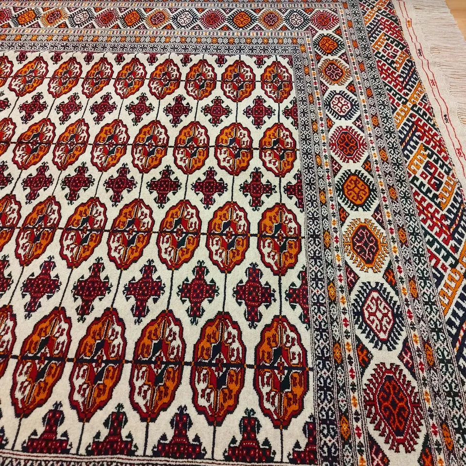 7 x 10 ft Handmade Oriental Beige Turkmen Bokhara Wool Rug Tekke Carpet 200 x 300 cm