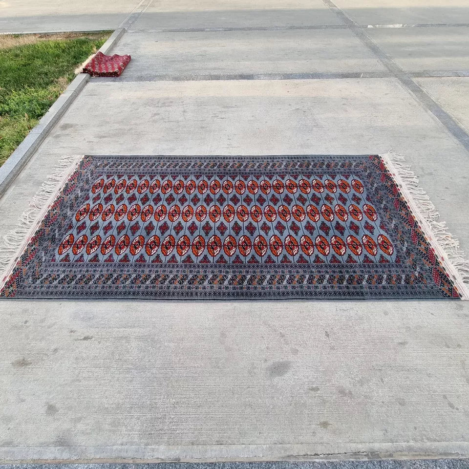 4'11 x 9'10 Handmade Tribal Blue Turkmen Bokhara Wool Tekke Carpet 150 x 300 cm