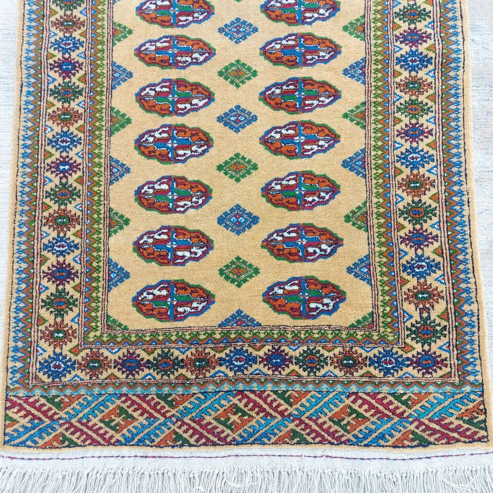 2'7"x 4'2" Oriental Handmade Turkmen Tekke 100% Wool Beige Rug 80x127cm Carpet