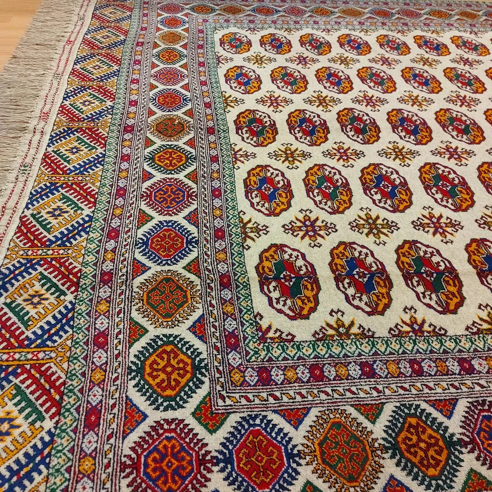 6'6" x 9'6" Oriental Rug Turkmen Wool Beige Large Tekke Area Rug 200 x 292cm Carpet