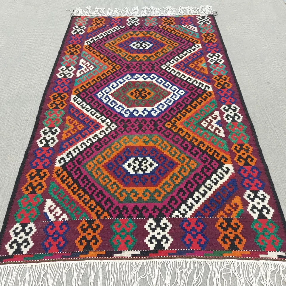 6'3 x 10'2 Handmade Vintage Turkoman Yomud Large Area Kilim Rug, Palace Size Rug