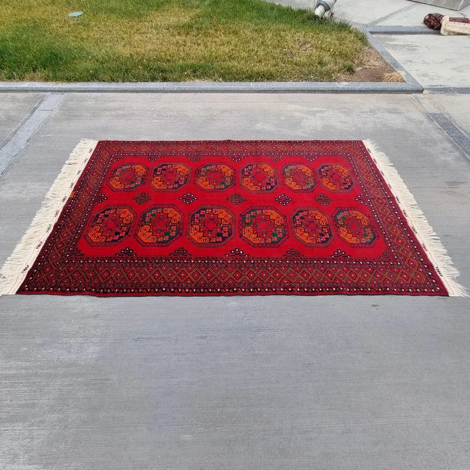 Vegetable Dye Turkmen Ersari Hand-knotted Oriental Antique Area Rug Size 5' x 8'