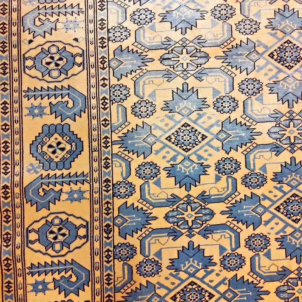 4 x 7 ft Silk Rug Traditional Handmade Beige Blue Ersari Beshir 125 x 200 cm Carpet