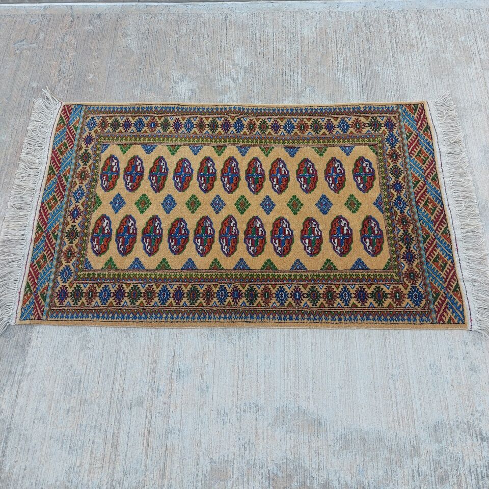 2'7"x 4'2" Oriental Handmade Turkmen Tekke 100% Wool Beige Rug 80x127cm Carpet