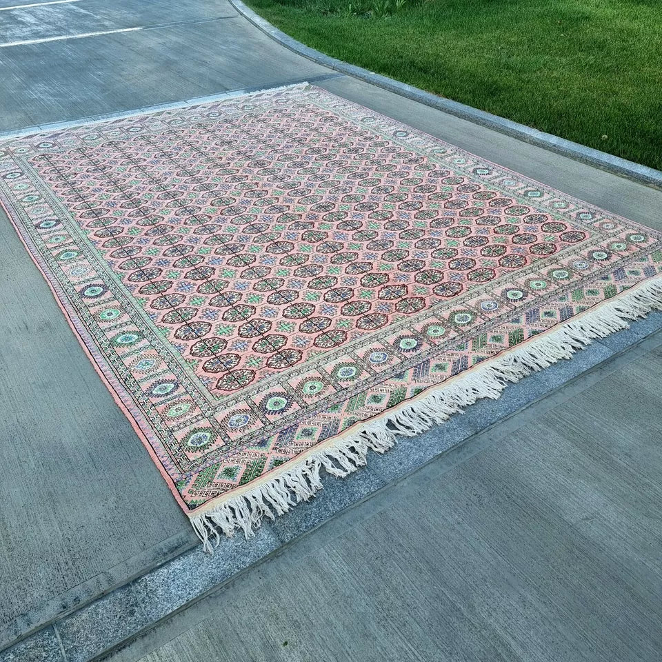 10 x 13 ft Handmade Silk Rug, Turkmen Bokhara Mansion Rug, 290 x 385 cm Large Rug Rose