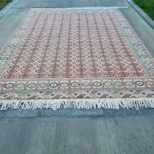 10 x 13 ft Handmade Silk Rug, Turkmen Bokhara Mansion Rug, 290 x 385 cm Large Rug Rose