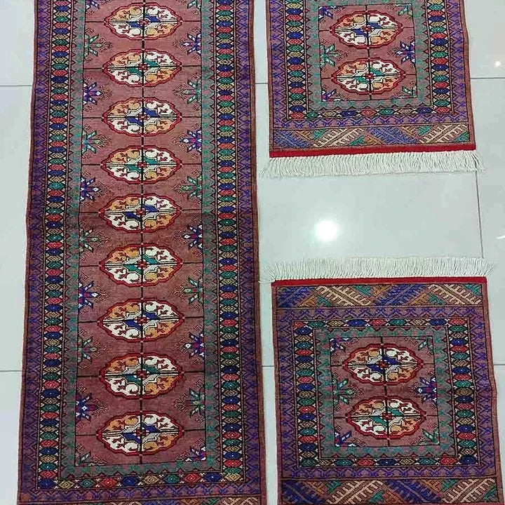 Silk & Cotton Mixed Carpet Set For Car Seat Cover, 1'6 x 3'11 Home Decor Rug Set