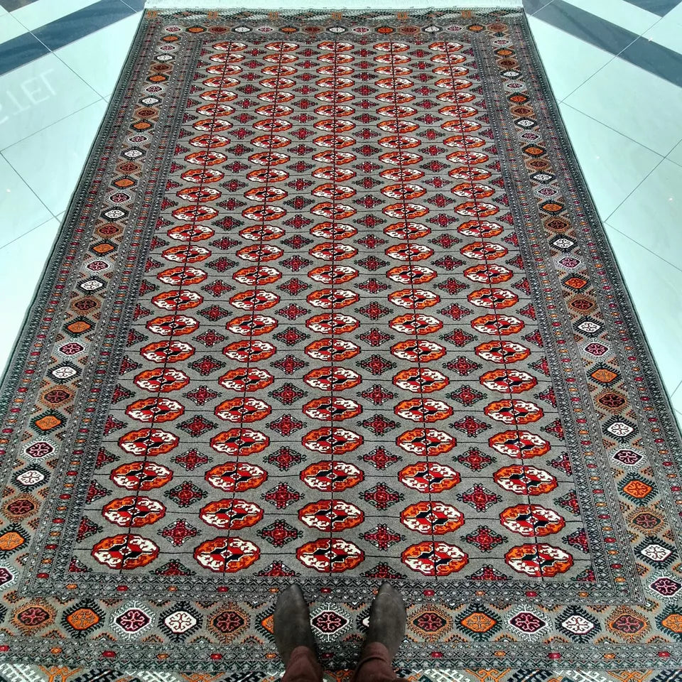 Hand-Knotted Wool Turkmen Rug- Brown Large 8'2"x 11'5" Area Rug, 250 x 350 cm Rug