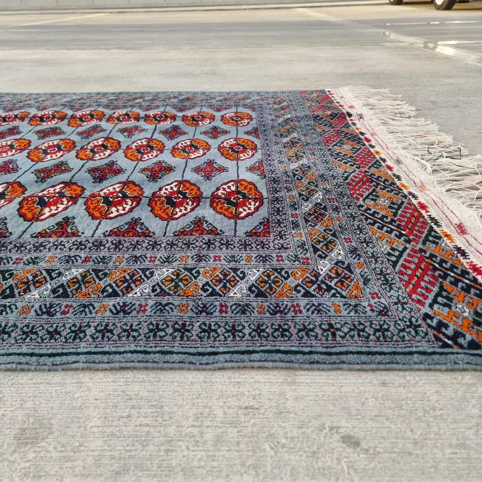 4'11 x 9'10 Handmade Tribal Blue Turkmen Bokhara Wool Tekke Carpet 150 x 300 cm