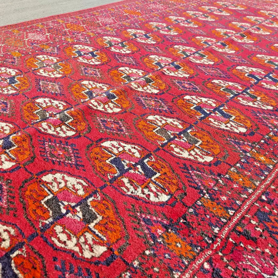 Stunning Antique Red Bukhara Wool Carpet 4'3"x7'1" Hand-Knotted Turkmen Area Rug