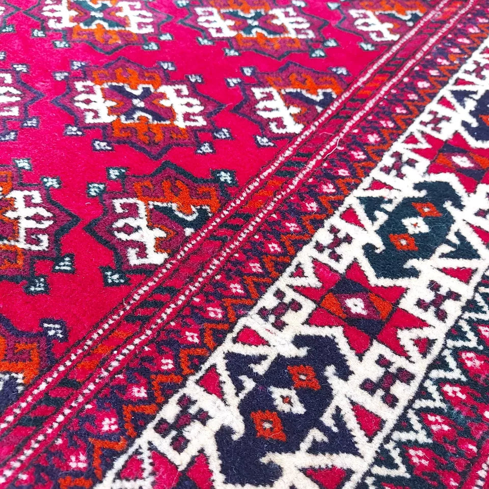 Rare Vintage Red Turkoman Rug 4 x 6 ft Handmade 100% Wool Beauty, Antique Area Rug