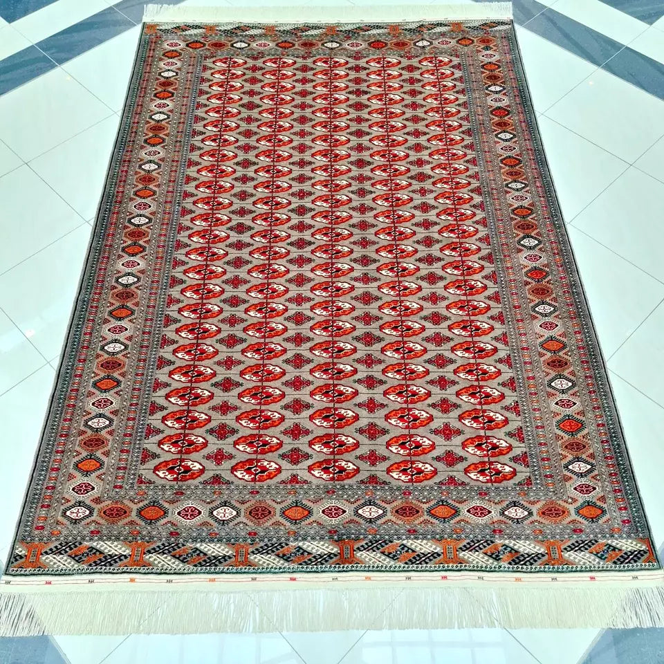 Hand-Knotted Wool Turkmen Rug- Brown Large 8'2"x 11'5" Area Rug, 250 x 350 cm Rug