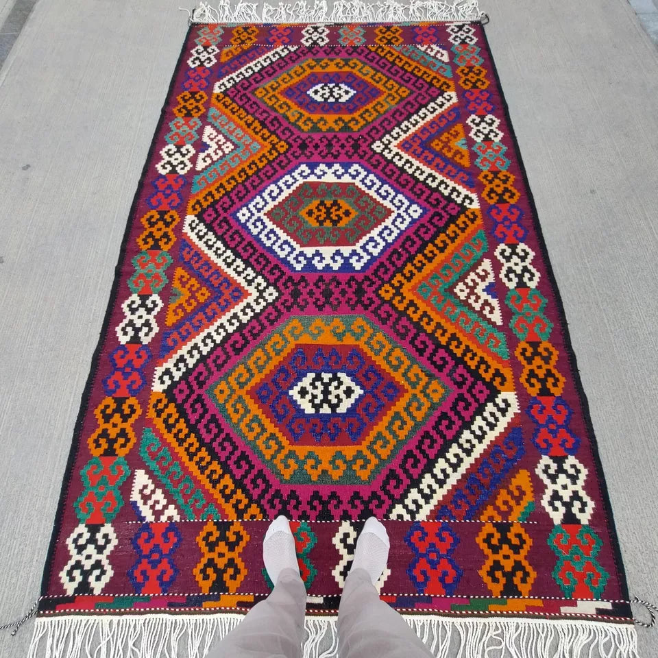 6'3 x 10'2 Handmade Vintage Turkoman Yomud Large Area Kilim Rug, Palace Size Rug