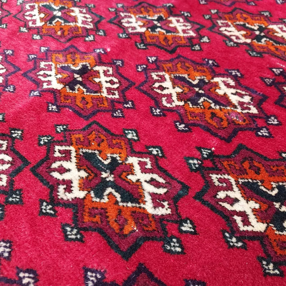 Rare Vintage Red Turkoman Rug 4 x 6 ft Handmade 100% Wool Beauty, Antique Area Rug