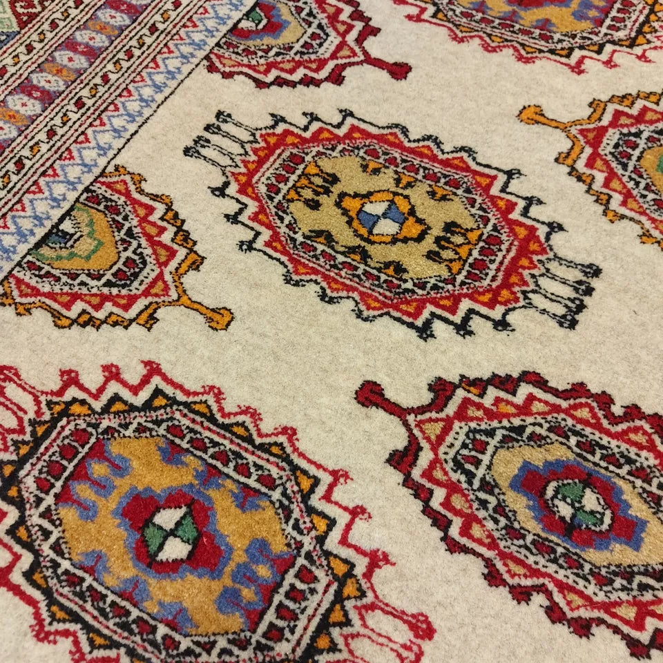 7 x 10 ft Handmade Oriental 100% Wool Turkmen Tribal Rug Beige 200 x 300cm Carpet