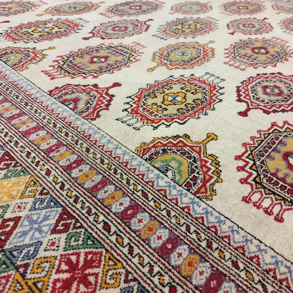 7 x 10 ft Handmade Oriental 100% Wool Turkmen Tribal Rug Beige 200 x 300cm Carpet