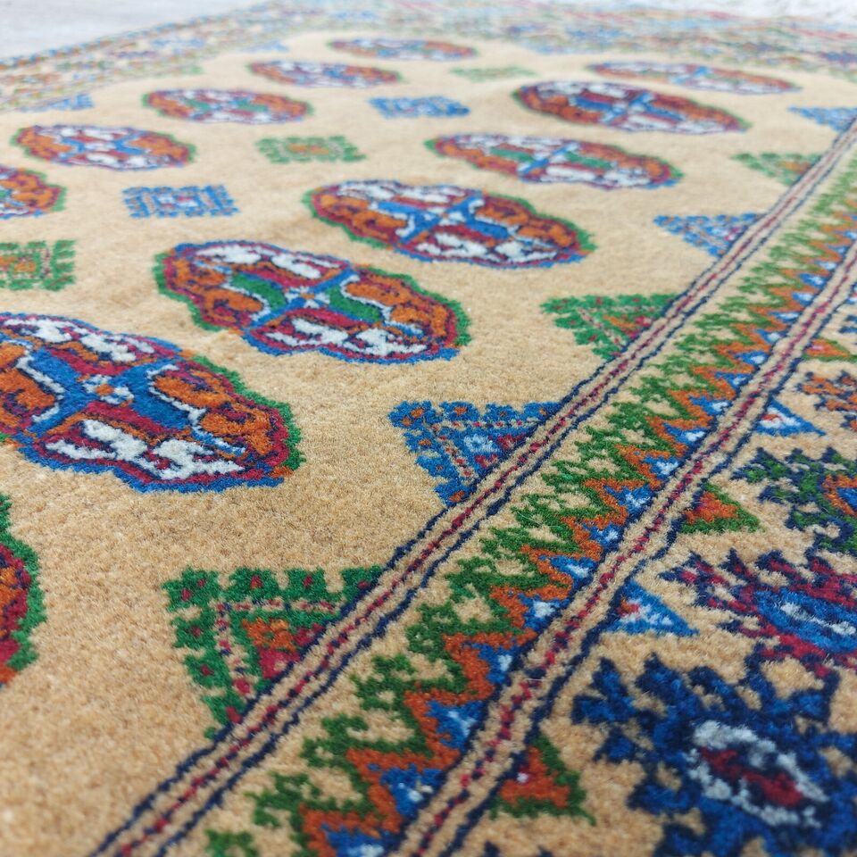 2'7"x 4'2" Oriental Handmade Turkmen Tekke 100% Wool Beige Rug 80x127cm Carpet