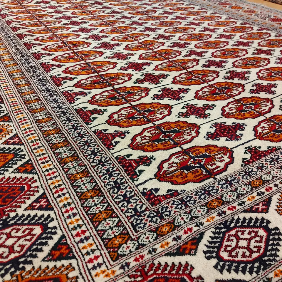 7 x 10 ft Handmade Oriental Beige Turkmen Bokhara Wool Rug Tekke Carpet 200 x 300 cm