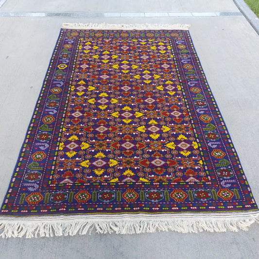 6'5"x 9'6" ft Traditional Handmade Blue Ersari Beshir Wool Rug 195 x 290 cm Carpet