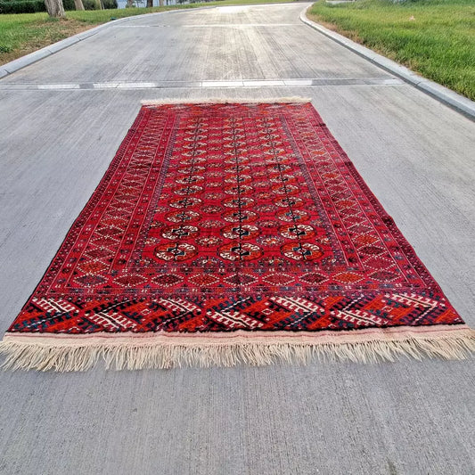 5 x 7 ft Handmade Vintage Red Oriental Turkoman Rare Rug 100% Wool 137x1 94 cm